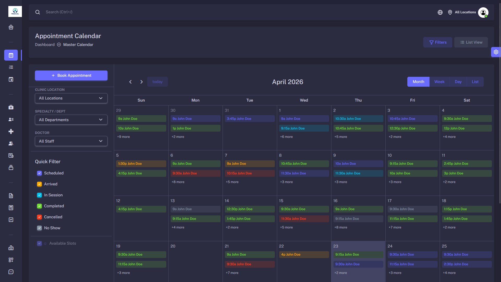 Dark Mode Calendar UI